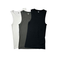 HAUS Ultra Soft Cotton Fitted Tank Set (3) Ribbed Black Grey White Men M Gym