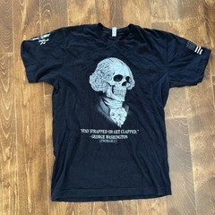 Warrior M Shirt Stay Strapped or Get Clapped George Washington Guns Flag Skull