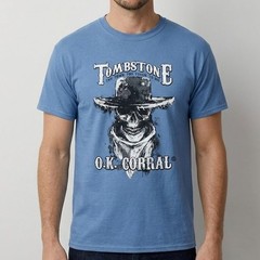 Gildan Tombstone OK Corral Skull Graphic T-Shirt Western Cowboy Tee Blue Mens M