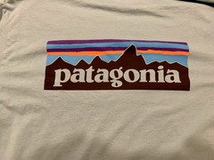 Patagonia P-6 Logo T Shirt Mens XL Blue Turquoise Graphic Tee