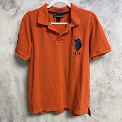 US Polo Assn Collared Short Mens M 21.5×25 Orange Big Horse USPA