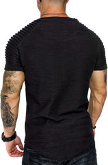 Men’S Muscle T-Shirt Pleated Raglan Sleeve Bodybuilding Gym Tee Short Sleeve Fas
