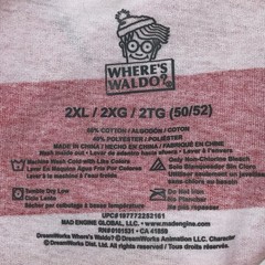 Where’s Waldo Tee Unisex 2XL Red White Striped Graphic Shirt Geekcore Novelty