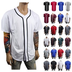 Mens Baseball Plain Jersey T-Shirt Button Sports Fashion Casual Shirt & Jacket