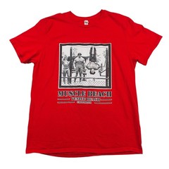 Muscle Beach Venice California Red Tee Graphic T-Shirt L Arnold Body Builder VTG