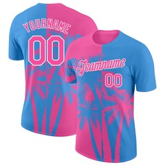 Custom Powder Blue Pink White Hawaii Palm Tree T-Shirt Tropical Summer Gift