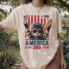 USA 250th Anniversary Cat T-Shirt Funny Patriotic Tee