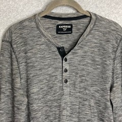 Y2K Express Waffle Knit Henley Shirt Mens Sz S Long Sleeve Heathered Gray Black