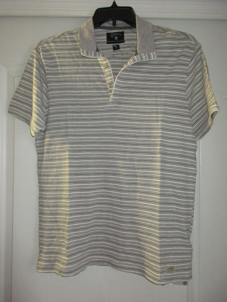 Converse Black Canvas Cotton Stripe Short Sleeve Men Henley T-Shirt L (G) U22.G9