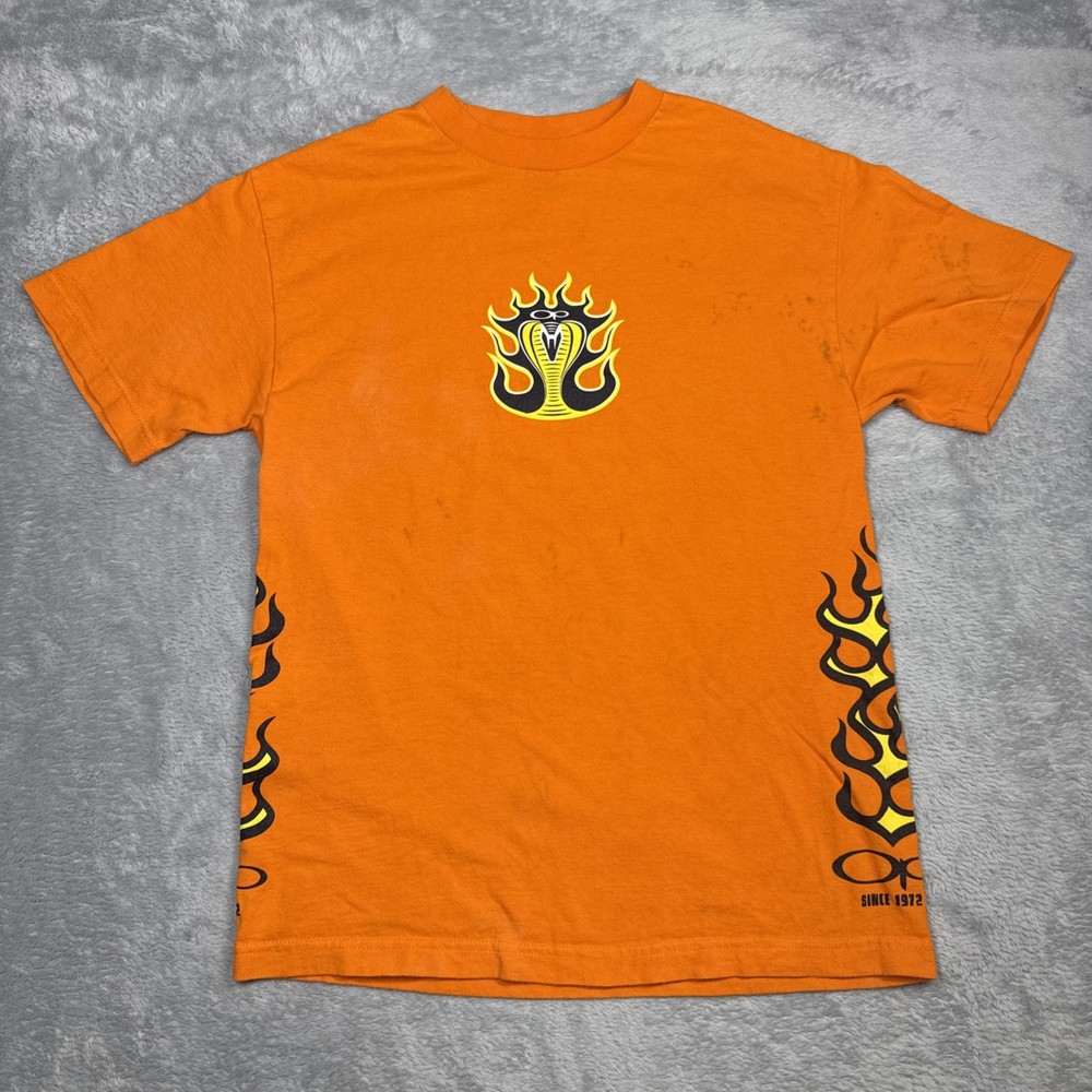 Vintage Ocean Pacific Snake Flame Shirt Men M Orange Color Bleed Faded Y2K