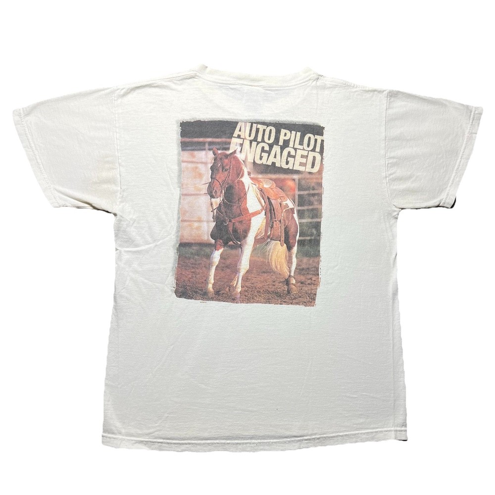 Vintage 90s APHA Horse T Shirt Mens M White Auto Pilot Engaged FOTL