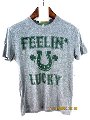 LEISURE SZ M Poly/Cotton/Rayo NWT Gray Green Irish FEELIN’ LUCKY T- Shirt Blouse