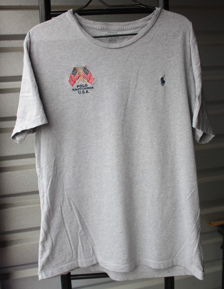 Men’s Polo Ralph Lauren USA Cross Flags Gray T Shirt Size XL