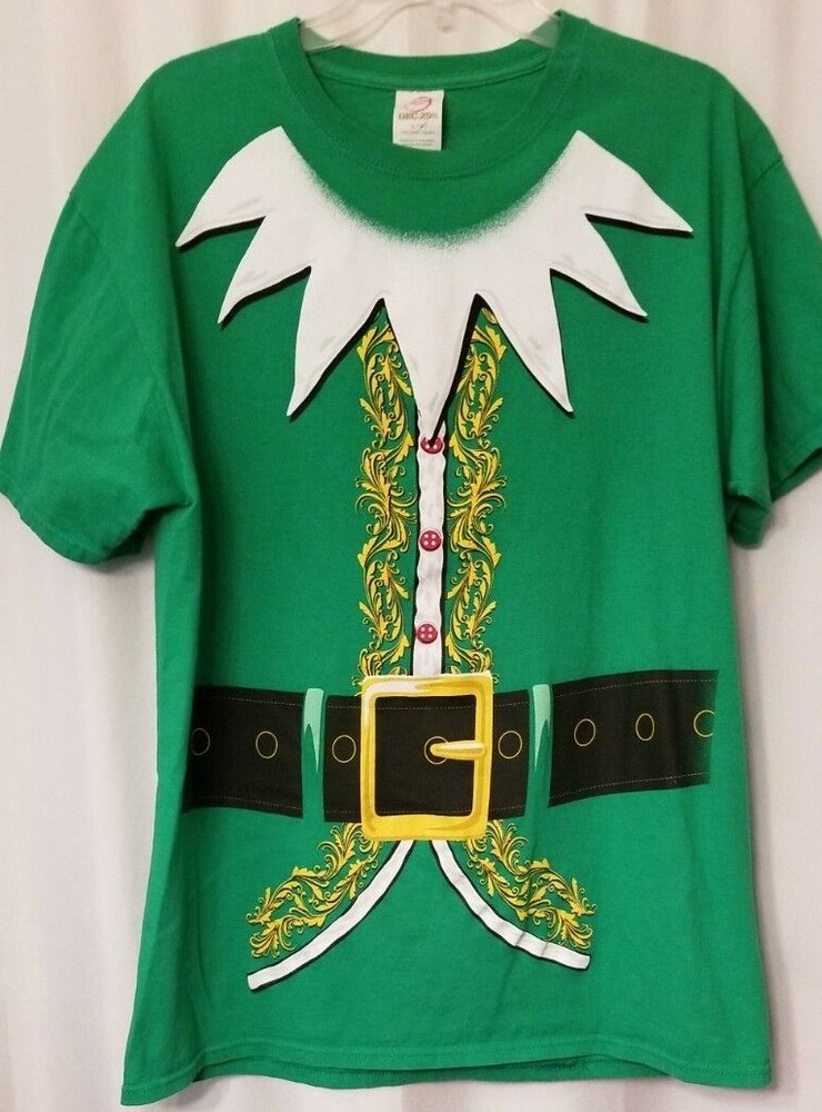 Elf Unisex Tee Shirt Green Short Sleeve Novelty Holiday Costume Size Large