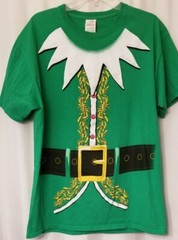 Elf Unisex Tee Shirt Green Short Sleeve Novelty Holiday Costume Size Large