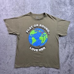 Earth Nature Tee Shirt FLAT OR ROUND LOVE HER Men XL Crew Neck