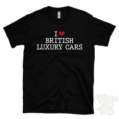 I LOVE BRITISH LUXURY CARS T-SHIRT heart european automobiles high-end sports