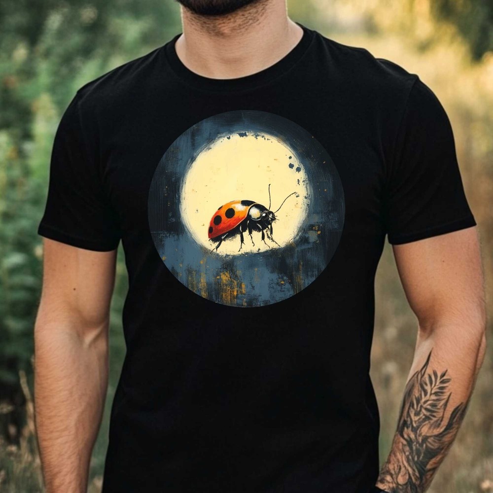Mens Ladybug In The Moonlight Motif Cotton T-Shirt Size XS to 5XL
