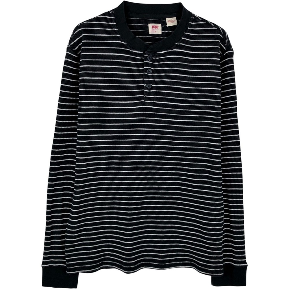 Used Levi’s striped pattern henley neck thermal long-sleeve T-shirt waffle k…