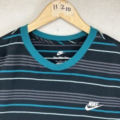 Nike Mens Striped Short Sleeve Ringer T-Shirt Blue Teal Cotton Large FD1358-451