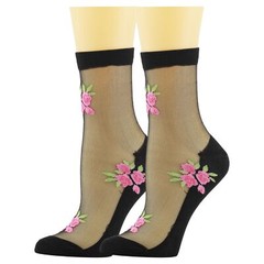 5 Pairs Womens Ankle Sheer Socks Floral Cute Nylon Mesh Transparent Socks
