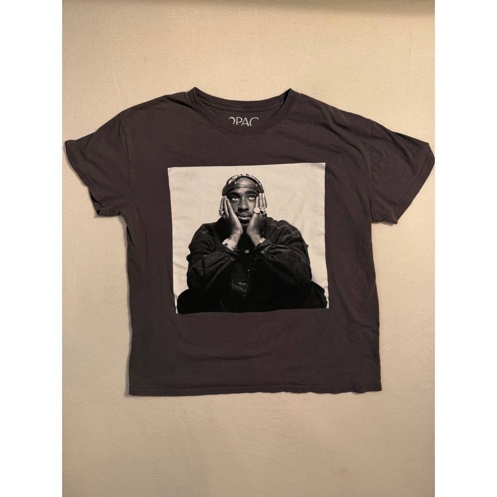 2Pac Tupac Shakur Graphic T-Shirt Charcoal Gray Mens Medium Rap Tee Hip Hop