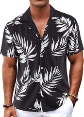 Men’s Hawaiian Shirt Tropical Floral Short Sleeve Button Down Casual Beachwear