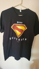 Canvas Sz L t Shirt Superman dc Studios black s Sleeve flo on back comic con 31