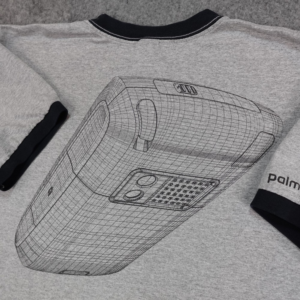 Vintage Palm Pilot Shirt Mens Large Gray Ringer Cell Phone PDA Tech Promo T Y2K