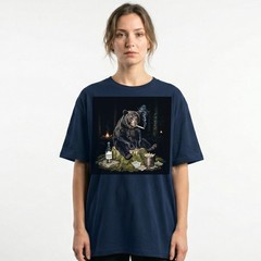 Funny Bear Smoking T-Shirt Bad Habits Forest Wildlife Meme Graphic Tee