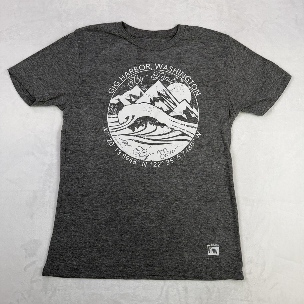 Custom PNW Men’s Graphic T-Shirt Gray Short Sleeve Gig Harbor Washington Casual