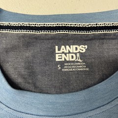 Lands End Mens Classic Fit Stretch Tee Shirt BLUE Crewneck SMALL Short Sleeve