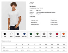T-Shirt 100% Cotton Short Sleeve Round Neck Modern Fit Unisex Tee by SOLS XS-5XL