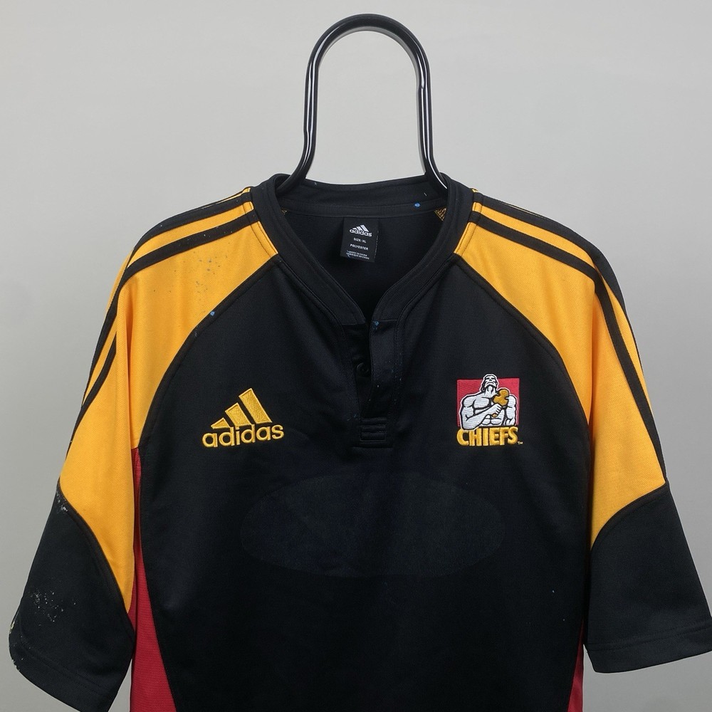 Chiefs Adidas Rugby Polo Shirt Mens Size XL Black Short Sleeve Collared Sports