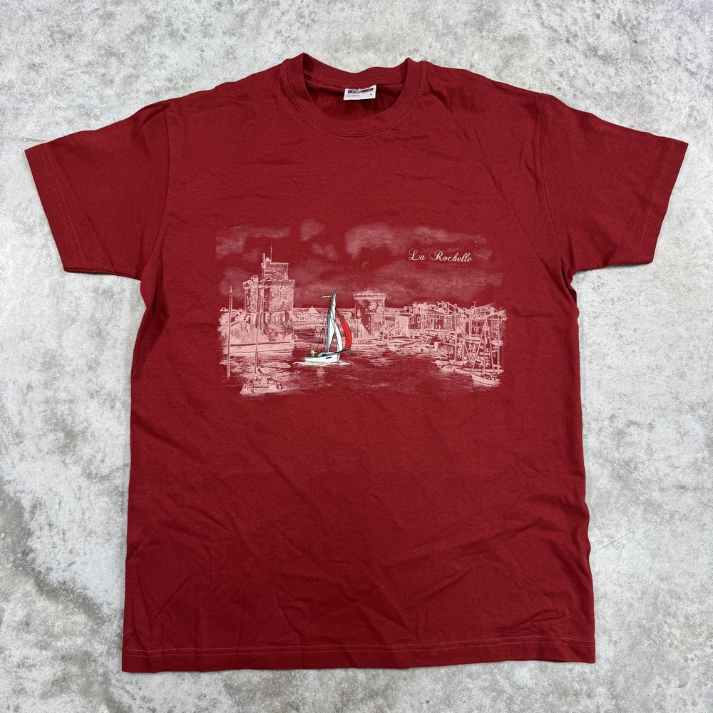 Sols La Rochelle Shirt Mens Medium Red French Sailing Graphic Tee Souvenir Boat
