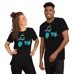 Vampire Black Cat w/ Bat Wings Unisex T-Shirt Retro Atomic Age Mid Century Cool