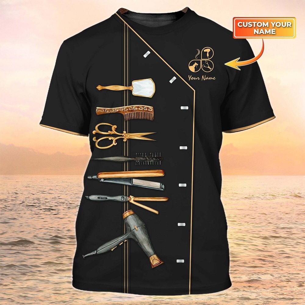 Custom 3D Tshirt Hair Salon Uniform Hairdresser Shirt Hairstylist Tools Sublimat
