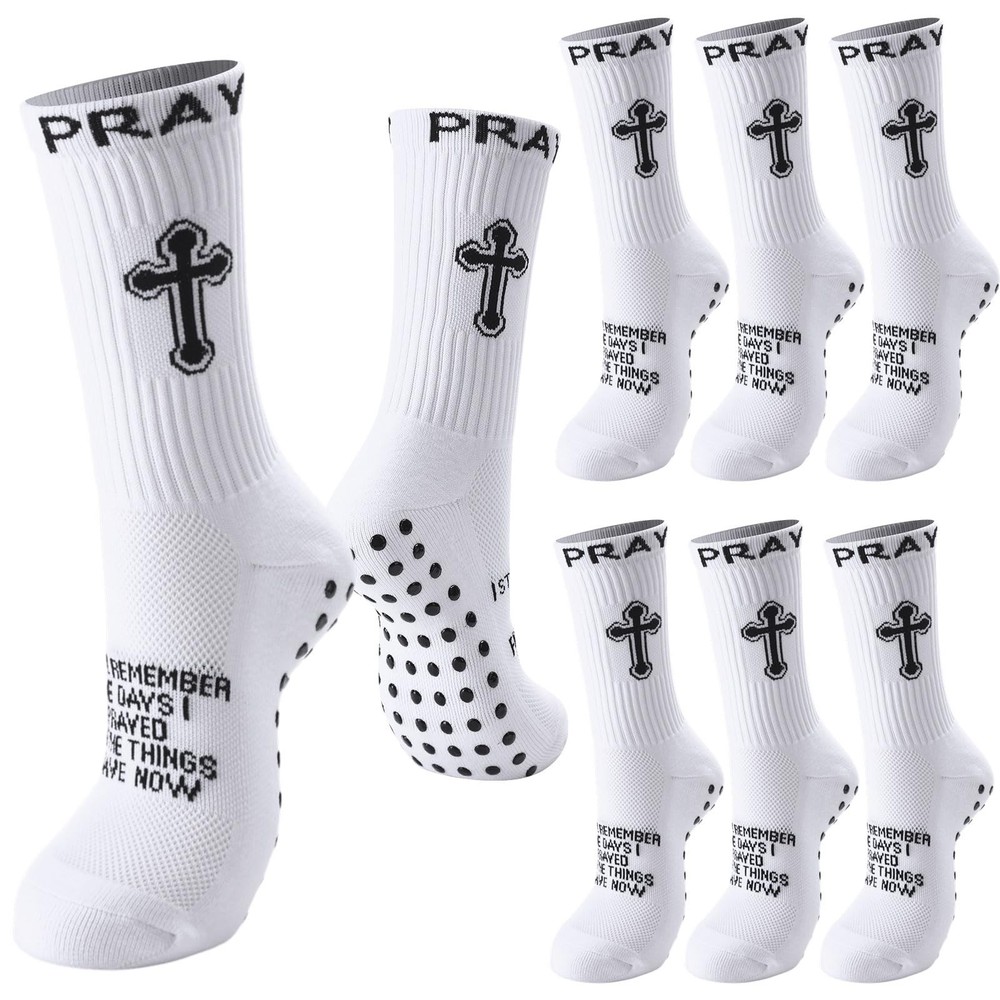 4 Pairs Christian Cross Socks Cross Grip Soccer Sock Anti Slip with Bible Ver…