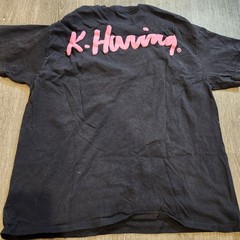 Keith Haring Dancing Flowers T-Shirt Mens XL Black Pink Yellow Pop Art 2 Sided
