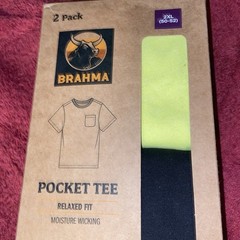 Brahma T-Shirt 2XL 50-52 Yellow & Black Pocket 2 Pack Relaxed Moisture Wicking
