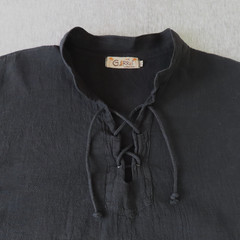 Garras Shirt Mens XL Black Cotton Gauze Lace Up Mexican Festival Beach Casual