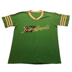 Vintage Leinenkugels Beer Green Ringer T-Shirt V-Neck Athletic Stripe Distressed