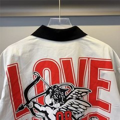 Mixed Emotion Letter Print Casual Zippered Collar Short-Sleeved Shirt