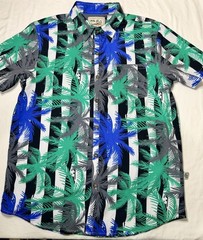 Beautiful Giant Blue/Green Tropical On black/white Stripe Men’s Shirt M Hawaii