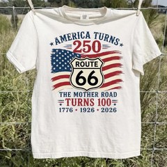 Route 66 100 Years & America 250 T-Shirt, USA 250th Anniversary Gift