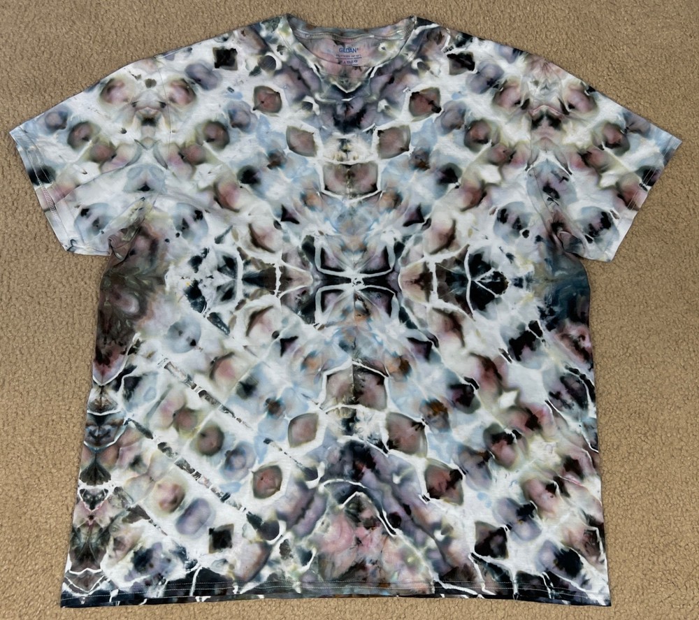 Handmade Ice Tie Dye T-Shirt 2XL Mens Womens Soft Cotton Black Grey Glitch