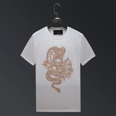 New Fashion Dragon Rhinestone Summer Short Sleeve Luxury Men Streetwear T-Shirt