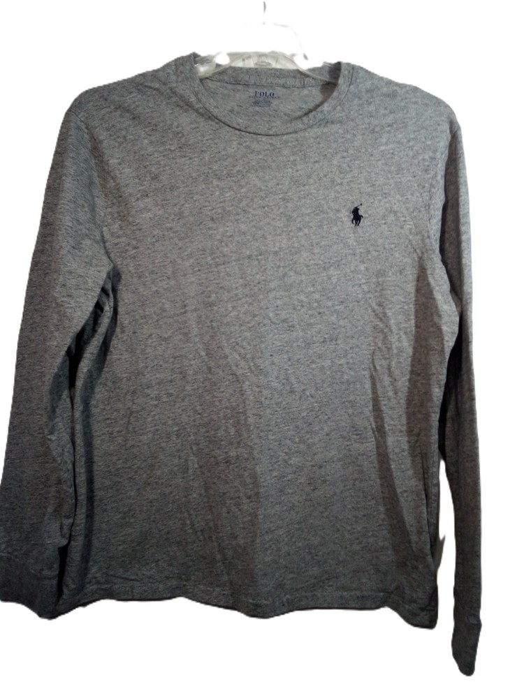 Polo Ralph Lauren T-Shirt Men L Custom Fit Gray Black Pony Crew Long Sleeve
