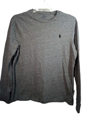 Polo Ralph Lauren T-Shirt Men L Custom Fit Gray Black Pony Crew Long Sleeve