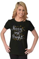 Merry And Bright Christmas Holiday Xmas Gift Womens Short Sleeve Ladies T Shirt